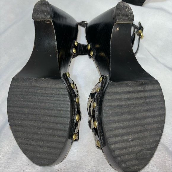 COACH Signature Open Toe Wedge Heel Ankle Strap Sandal “ Betsey” Size 8 - Picture 11 of 13